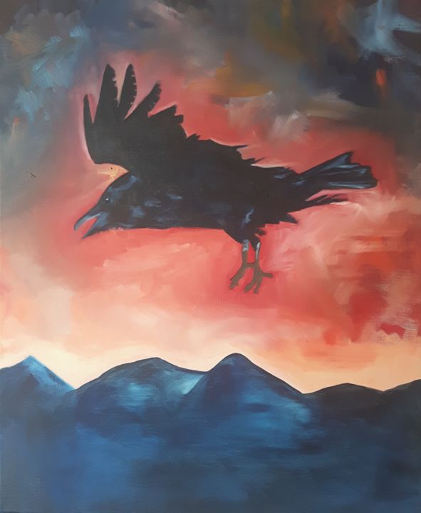 Painting titled "Raven Freedom" by Sarah Yahn, Original Art, Oil