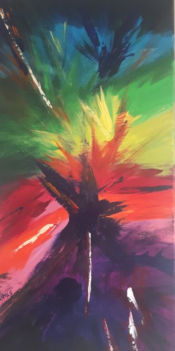 Painting titled "Rainbow explosion" by Sarah Yahn, Original Art, Acrylic