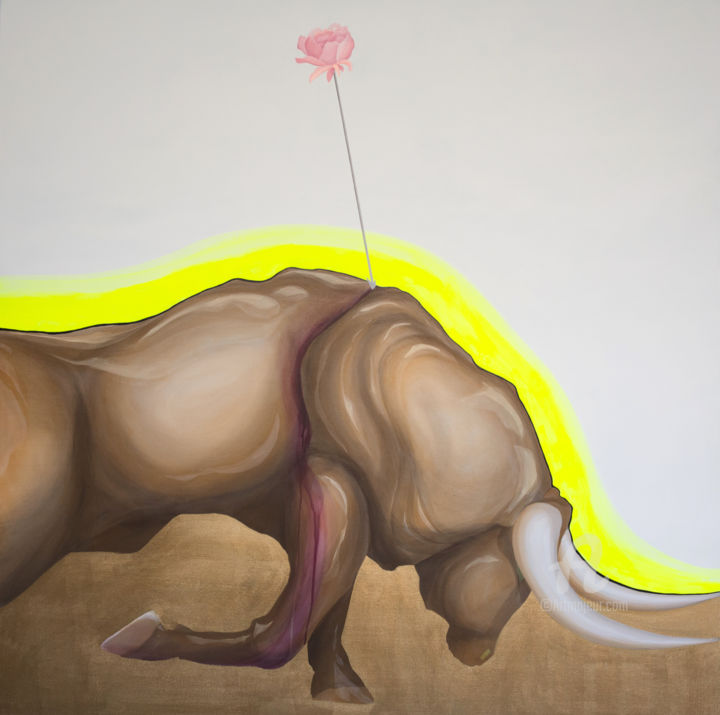 Painting titled "Bullfight" by Sarah Edwards, Original Artwork, Acrylic