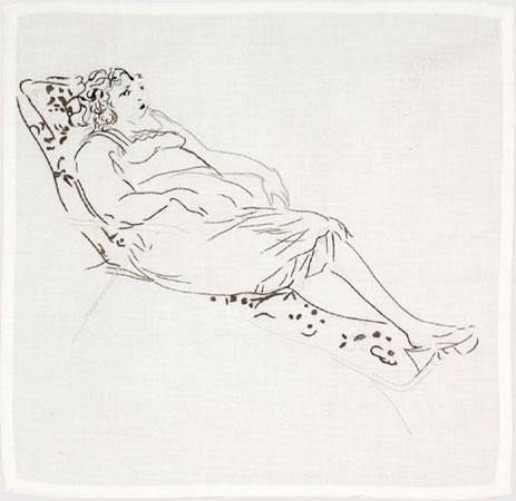 Dessin intitulée "Woman on Deck-Chair" par Sarah Heruty Katz, Œuvre d'art originale