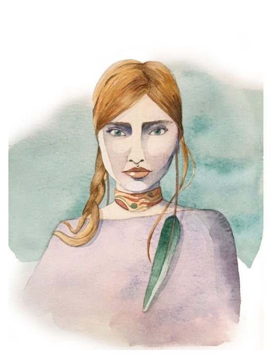 Painting titled "Indienne" by Sarah Quarelle, Original Artwork, Watercolor
