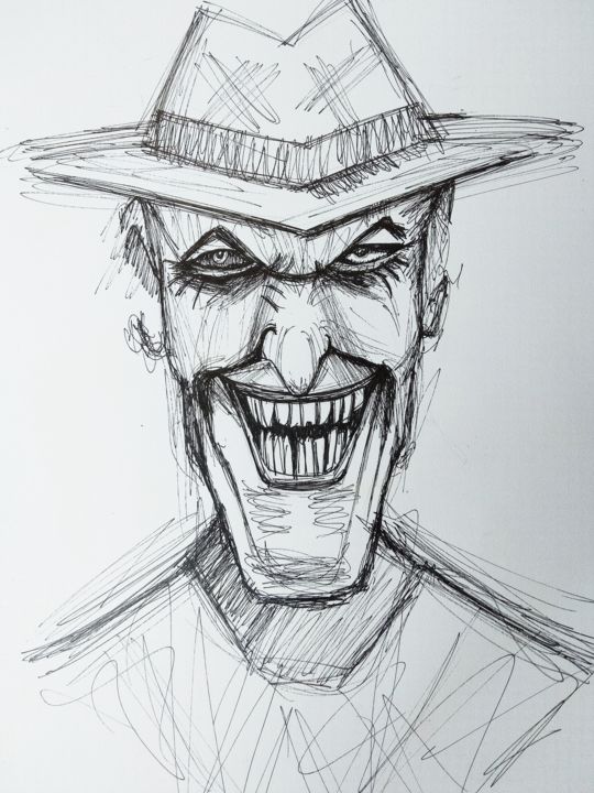 Dibujo titulada "The joker in black" por Sarah Soviany, Obra de arte original, Bolígrafo