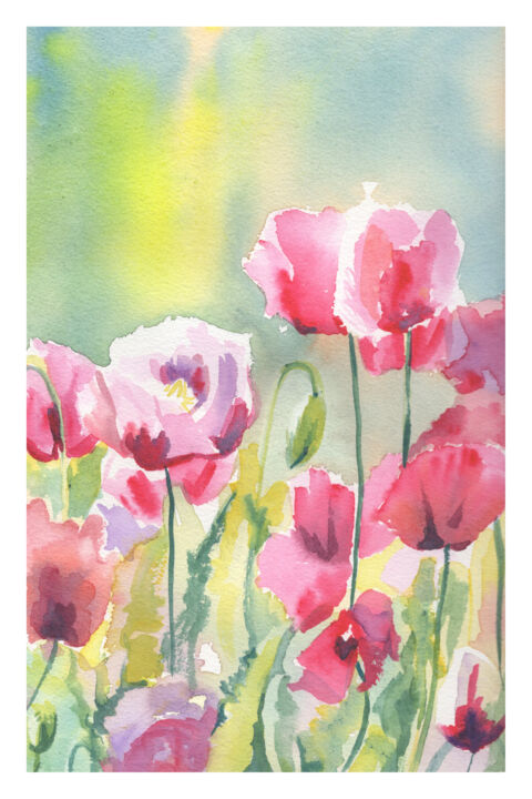 Картина под названием "Flower Field" - Sarah Stowe, Подлинное произведение искусства, Акварель