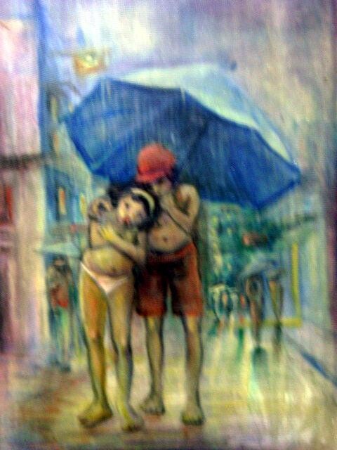 Pintura intitulada "crianças na chuva" por Saraiva Cairo, Obras de arte originais