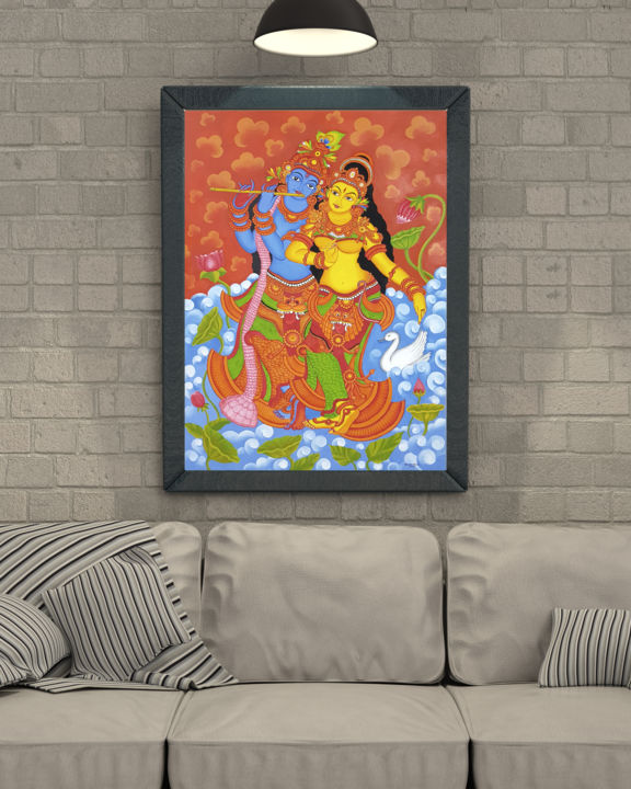 Pittura intitolato "Radha Krishna" da Saran.Ma Karimpanakkil, Opera d'arte originale, Acrilico