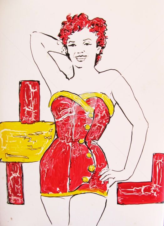 Malerei mit dem Titel "Marilyn red" von Sara Raquel Sarangello, Original-Kunstwerk, Öl