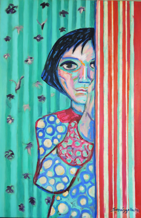 Painting titled "L'enfant" by Sara Raquel Sarangello, Original Artwork, Oil