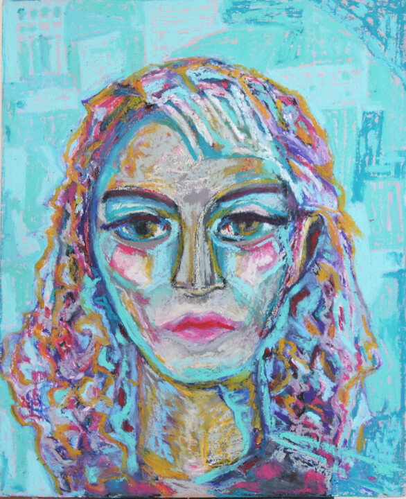 Painting titled "Femme bleu" by Sara Raquel Sarangello, Original Artwork, Oil