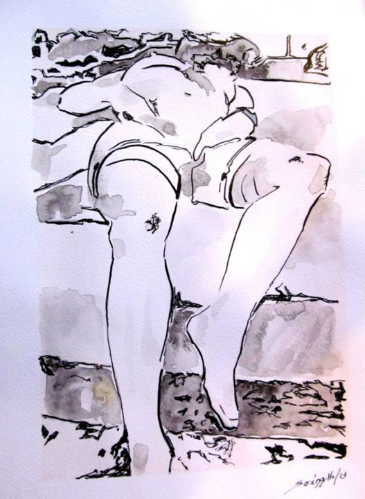 Dessin intitulée "EROTIC" par Sara Raquel Sarangello, Œuvre d'art originale, Encre