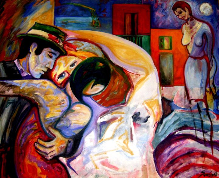 Painting titled "Tango night music d…" by Sara Raquel Sarangello, Original Artwork, Oil