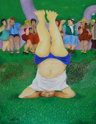 Malerei mit dem Titel "Upside Down Muse" von Sara Peled, Original-Kunstwerk, Öl