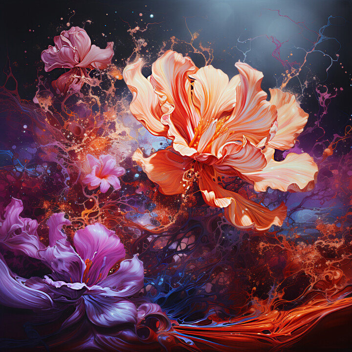 Цифровое искусство под названием "Fancy flowers-6" - Saras, Подлинное произведение искусства, Изображение, сгенерированное ИИ
