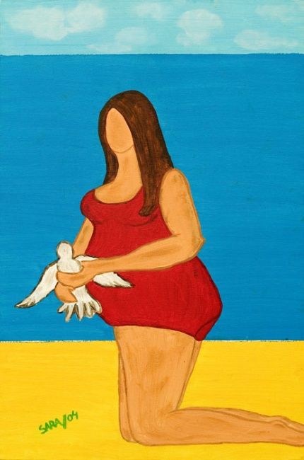 Pintura intitulada "Gorda na areia com…" por Sara Vieira, Obras de arte originais, Óleo