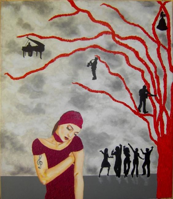 Картина под названием "Musica II - A music…" - Sara Vieira, Подлинное произведение искусства, Масло
