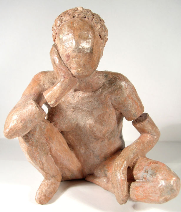 Skulptur mit dem Titel "Sculpture "Femme pe…" von Sarcie, Original-Kunstwerk, Terra cotta