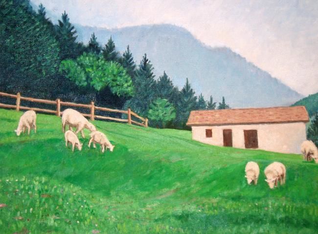 Peinture intitulée "baita in montagna" par Angelo Sara, Œuvre d'art originale