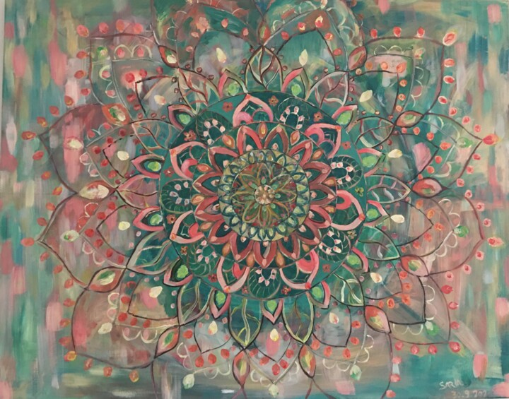 Peinture intitulée "Mandala" par Saria Ghanem, Œuvre d'art originale, Acrylique Monté sur Carton