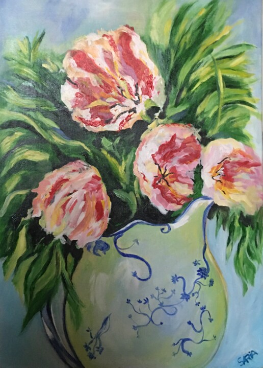 Peinture intitulée "Floret vase" par Saria Ghanem, Œuvre d'art originale, Acrylique