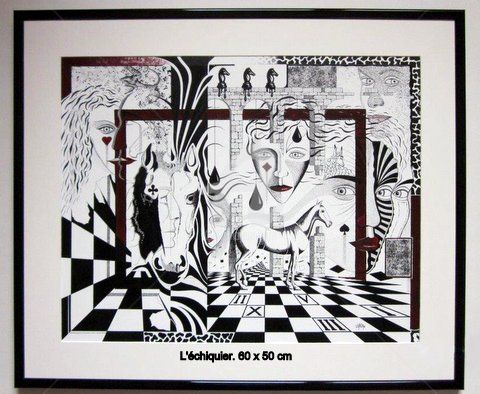 Drawing titled "L'Echiquier." by Sarian, Original Artwork, Ink