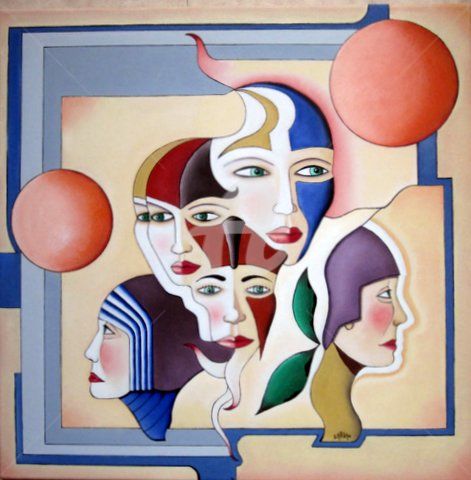 Painting titled "Visages" by Sarian, Original Artwork, Oil