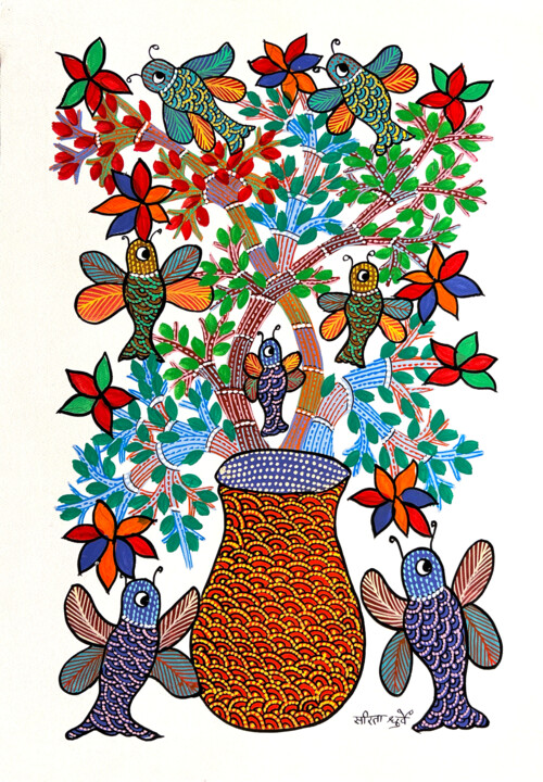 Pintura intitulada "Tree Of Life 8" por Sarita Dhurvey, Obras de arte originais, Acrílico