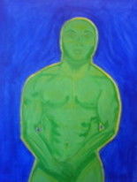 Painting titled "The Greenmanshow" by Sarita B, Original Artwork