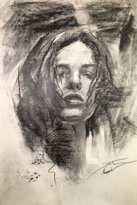 Disegno intitolato "Charcoal portrait" da Sarita Nanni, Opera d'arte originale, Carbone