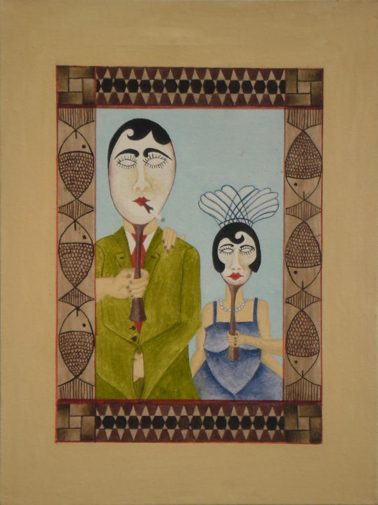 Pintura intitulada "mascaras" por Sarlanga, Obras de arte originais, Óleo