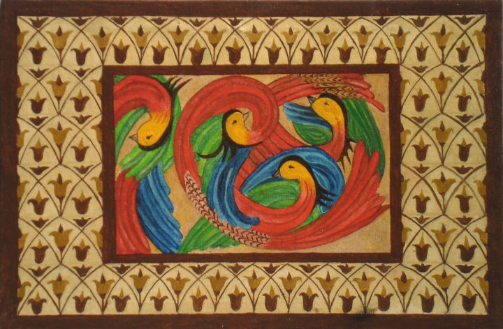 Malarstwo zatytułowany „passaros coloridos” autorstwa Sarlanga, Oryginalna praca, Olej