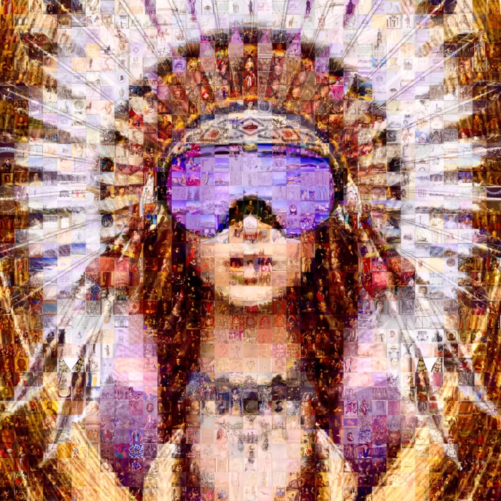 Digitale Kunst getiteld "Mosaic Girl 007" door Saro, Origineel Kunstwerk, Digitale collage Gemonteerd op Aluminium