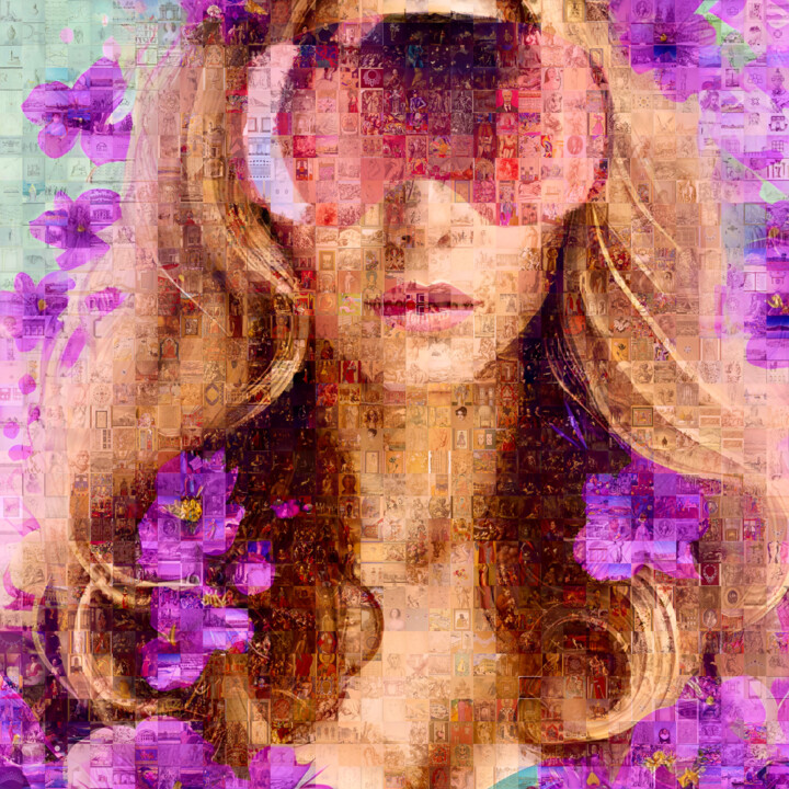 Digitale Kunst mit dem Titel "Mosiac Girl 008" von Saro, Original-Kunstwerk, Digitale Collage Auf Aluminium montiert