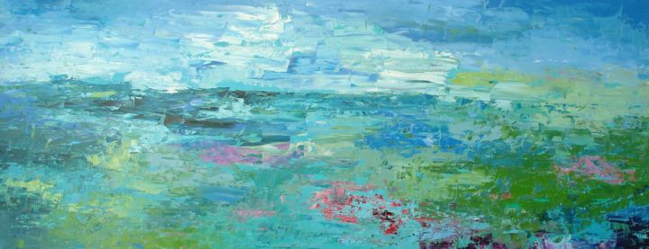 Painting titled "1232-40MM Seascape…" by Saroja, Original Artwork, Oil Mounted on Wood Panel