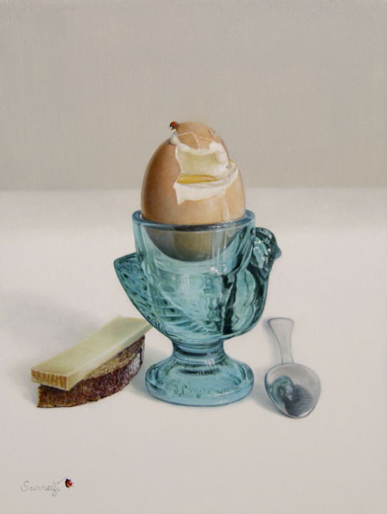 Pintura intitulada "L'œuf à la coque" por Abdolreza Sarrafi, Obras de arte originais, Óleo