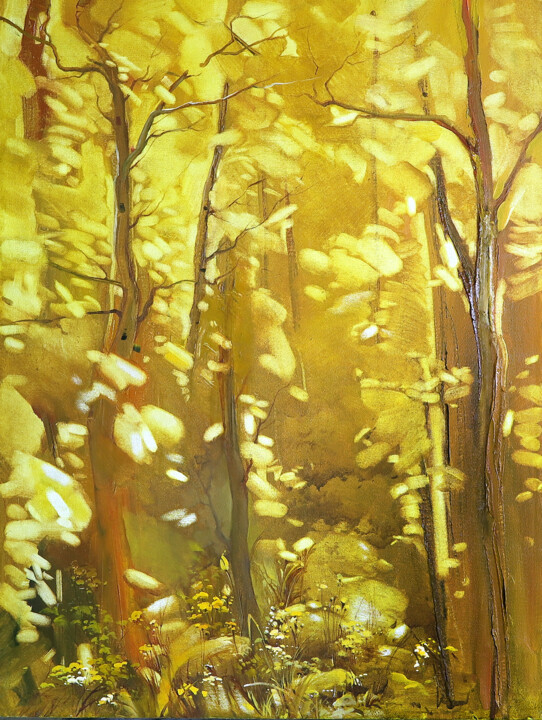 Painting titled "Golden outumn" by Sarvar Sulayman, Original Artwork, Oil