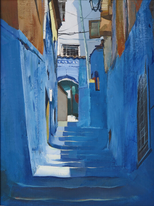 Peinture intitulée "Blue street" par Sarvar Sulayman, Œuvre d'art originale, Huile