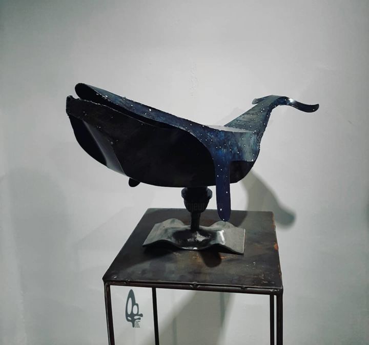 Sculpture titled "Blue whale alone" by Sarvbon Art Studio, Original Artwork, Metals