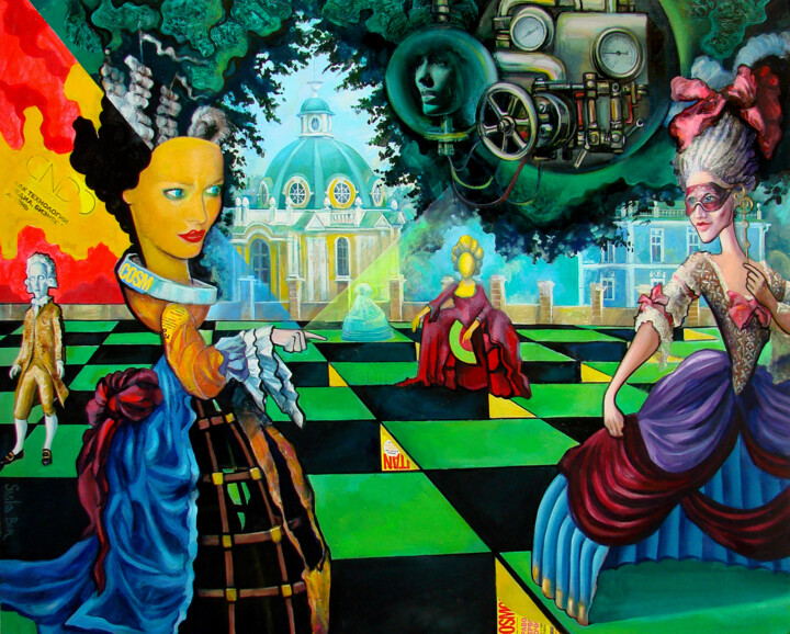 Painting titled "DOLL BALL" by Sasha Bom, Original Artwork, Oil