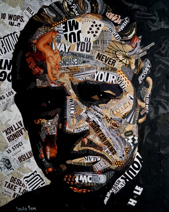 Collages intitolato "Godfather" da Sasha Bom, Opera d'arte originale, Collages Montato su Pannello di legno
