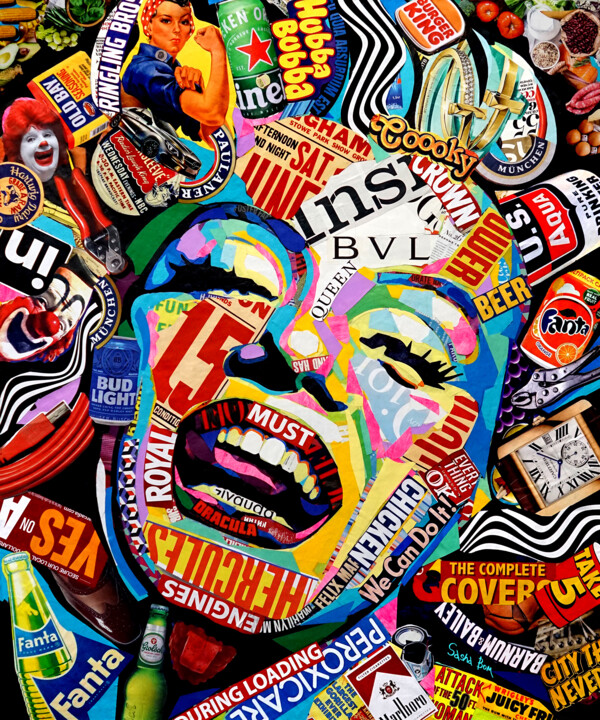 Collages titled "MONROE" by Sasha Bom, Original Artwork, Collages Mounted on Wood Panel