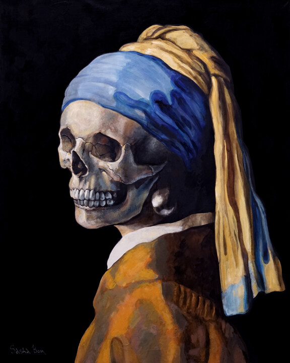 Painting titled "A Pearl Earring wit…" by Sasha Bom, Original Artwork, Oil Mounted on Wood Stretcher frame