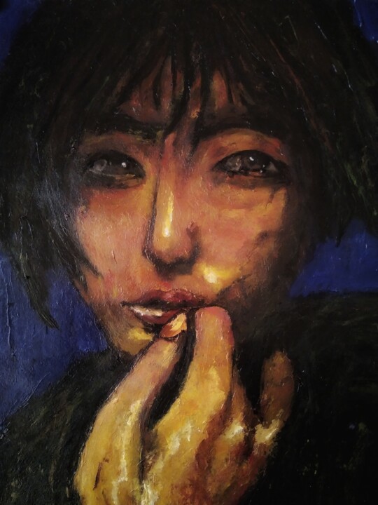 Painting titled "Ayaka acrylic portr…" by Sasha Brisac, Original Artwork, Acrylic