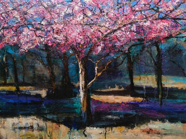 Картина под названием "Cherry blossoms" - Sasha Brisac, Подлинное произведение искусства, Акрил