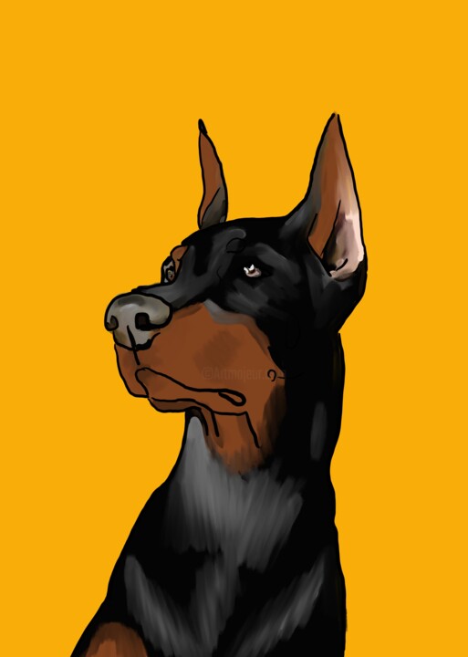 Pittura intitolato "Doberman" da Sasha Fofanova, Opera d'arte originale, Pittura digitale Montato su Telaio per barella in l…