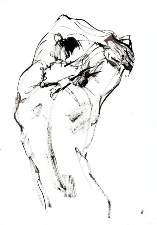 Dessin intitulée "Atlas shoulders" par Sasha Kashanskaya, Œuvre d'art originale, Encre