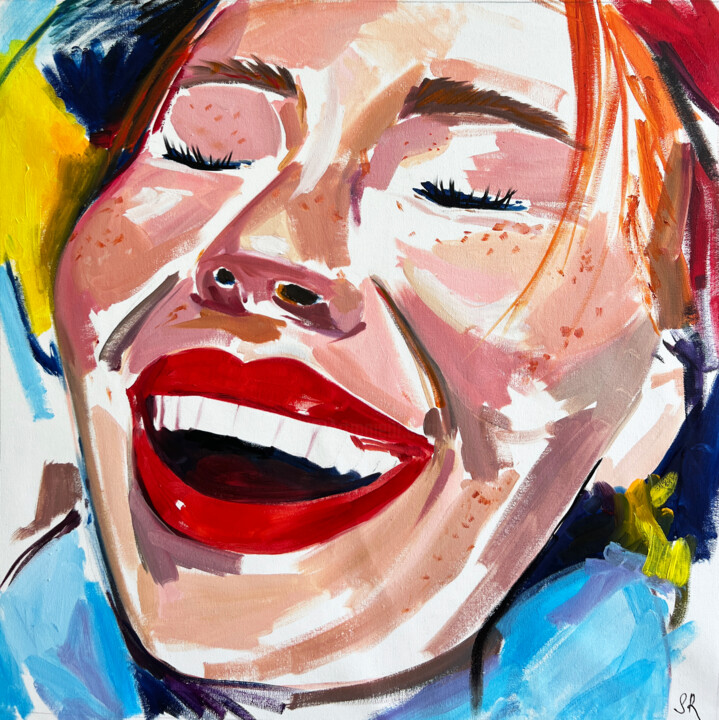 Schilderij getiteld "GINGER WOMAN SMILIN…" door Sasha Robinson, Origineel Kunstwerk, Olie