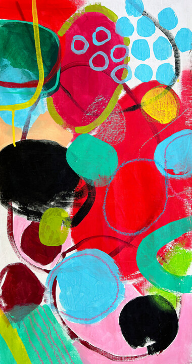 Painting titled "Red and green ovals…" by Sasha Robinson, Original Artwork, Acrylic