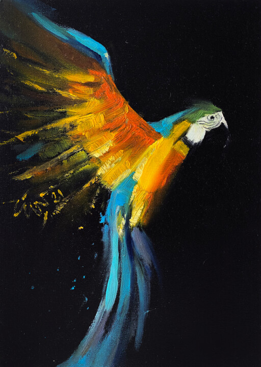 Painting titled "Bright flying" by Sasha Snegir, Original Artwork, Oil Mounted on Cardboard