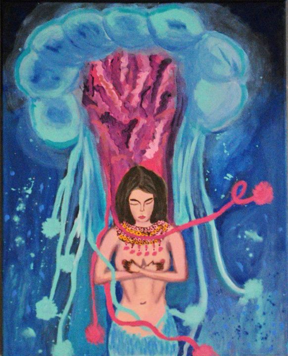 Painting titled "Jellyfish Captive" by Nezabyvaemo, Original Artwork, Acrylic