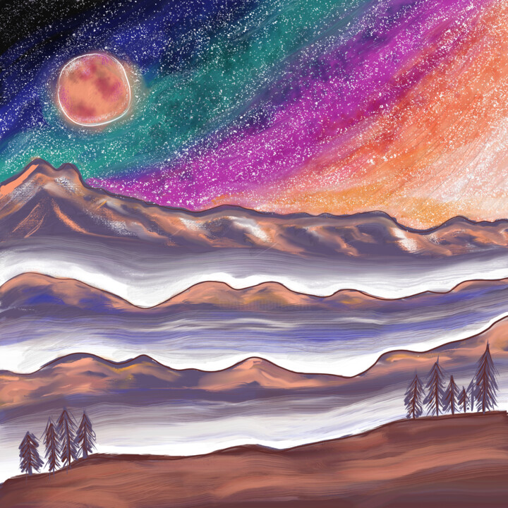 Artes digitais intitulada "Space Landscape" por Nezabyvaemo, Obras de arte originais, Pintura digital