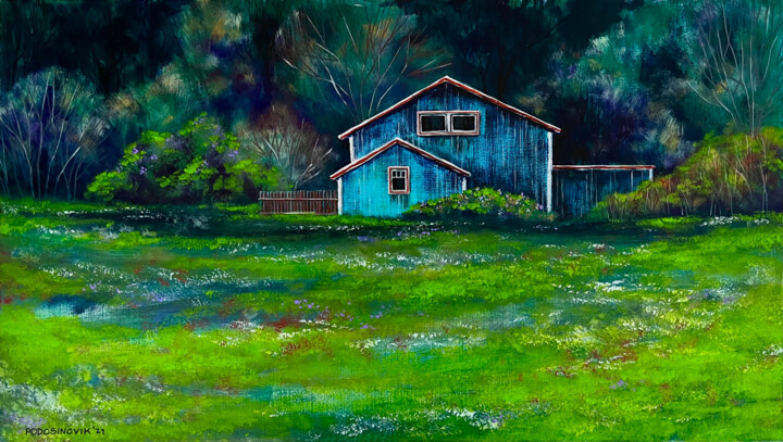 Картина под названием "Countryside view. S…" - Aleksandra Podosinovik, Подлинное произведение искусства, Акрил Установлен на…